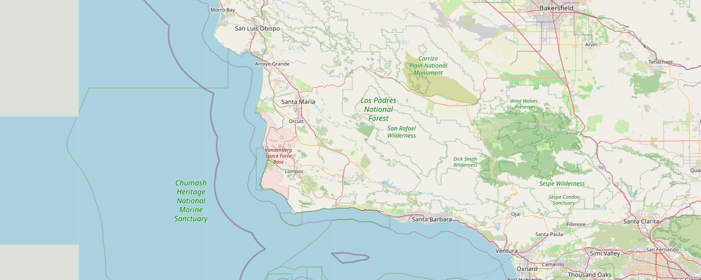 Map of the Central Coast service area from Pismo Beach to Santa Barbara