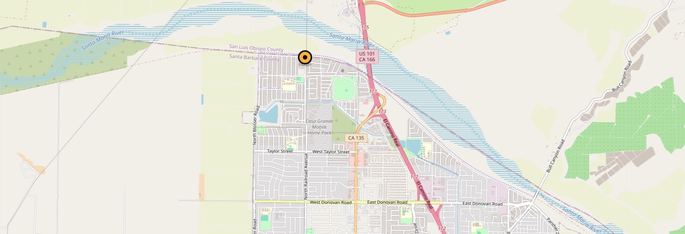 Map showing the Home Solutions Construction office on North Railroad Avenue in Santa Maria
